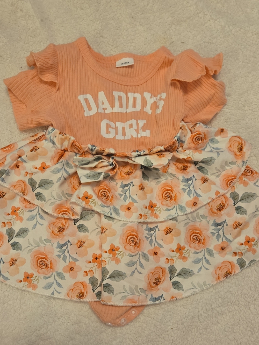 Daddy's Girl Peach Floral Ruffled Baby Dress